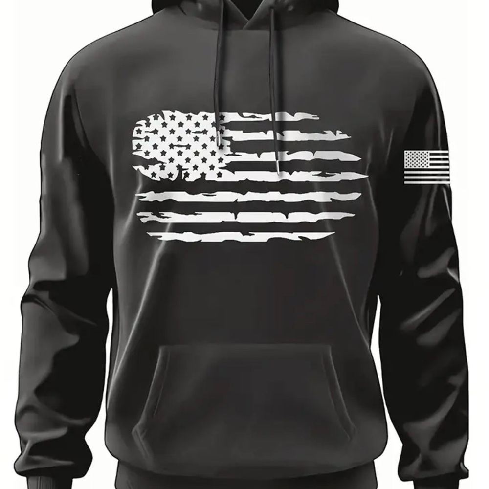 Patriotic Black Hoodie with Flag Design
